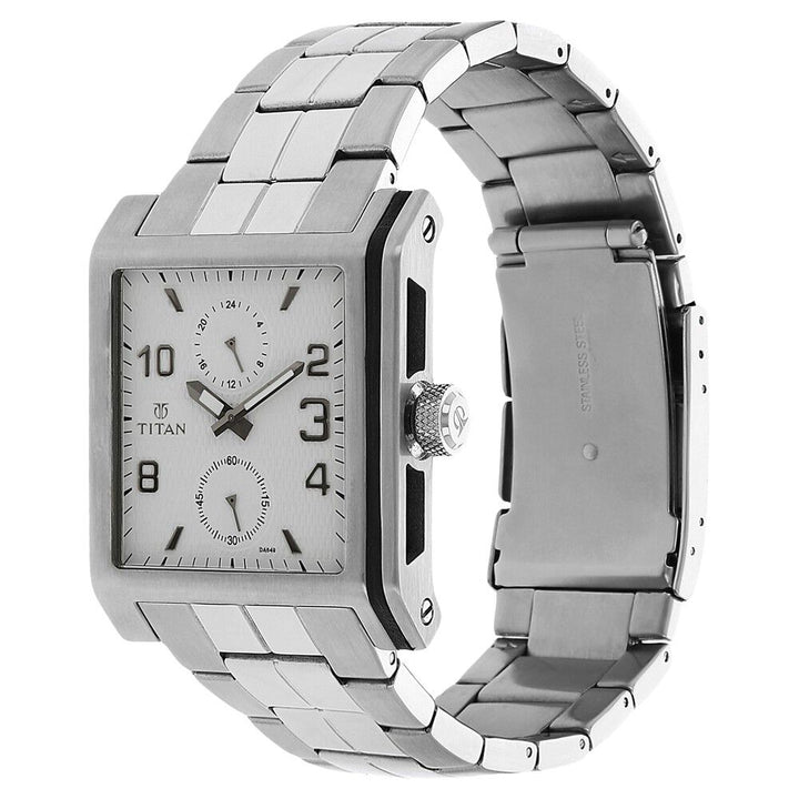 Titan Quartz Analog White Dial Stainless Steel Strap Watch for Men-NC9410SM01