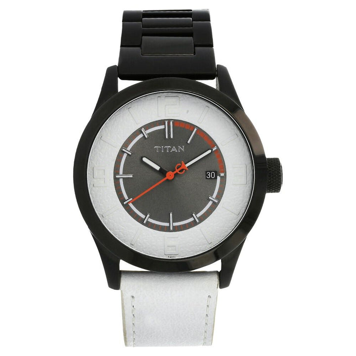 Titan Quartz Analog with Date White Dial Bimetal Strap Watch for Men-NB9412NH01