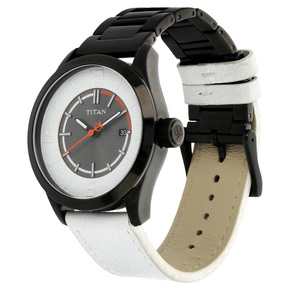 Titan Quartz Analog with Date White Dial Bimetal Strap Watch for Men-NB9412NH01