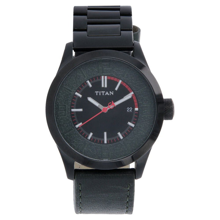 Titan Quartz Analog with Date Black Dial Bimetal Strap Watch for Men-NB9412NH02