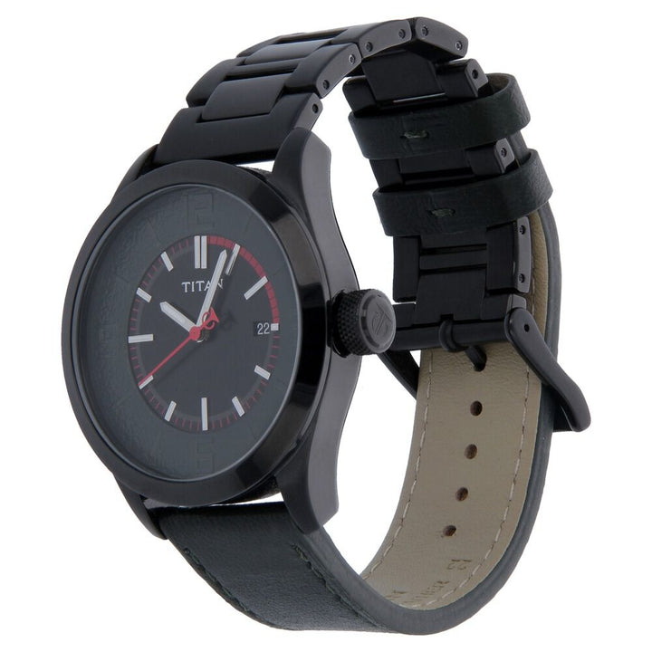 Titan Quartz Analog with Date Black Dial Bimetal Strap Watch for Men-NB9412NH02