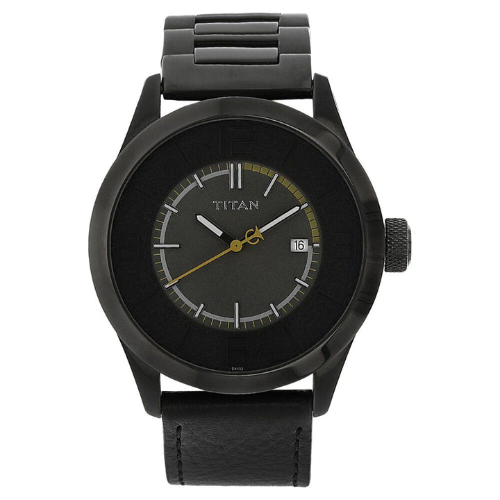 Titan Analog Black Dial with Date Stainless Steel Strap watch for Men-NB9412QH01