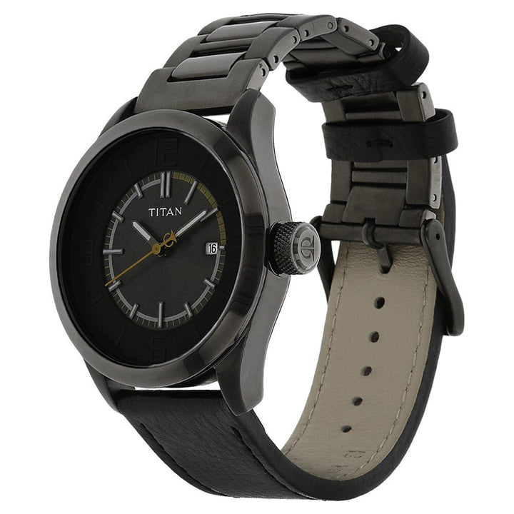 Titan Analog Black Dial with Date Stainless Steel Strap watch for Men-NB9412QH01