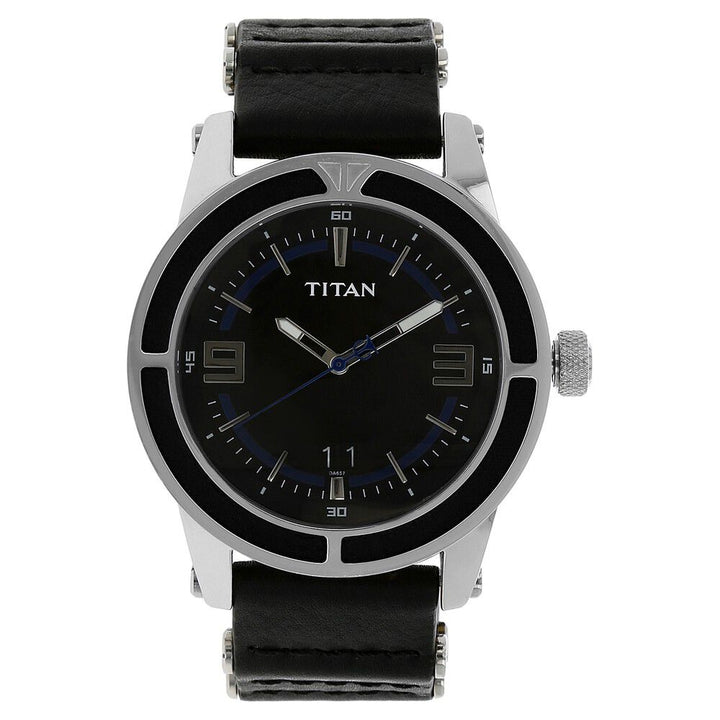 Titan Quartz Analog with Date Black Dial Metal Strap Watch for Men-NB9413SH01