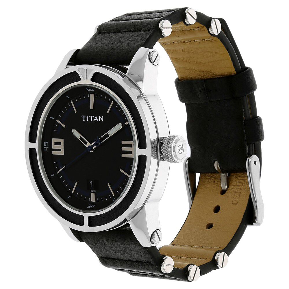 Titan Quartz Analog with Date Black Dial Metal Strap Watch for Men-NB9413SH01