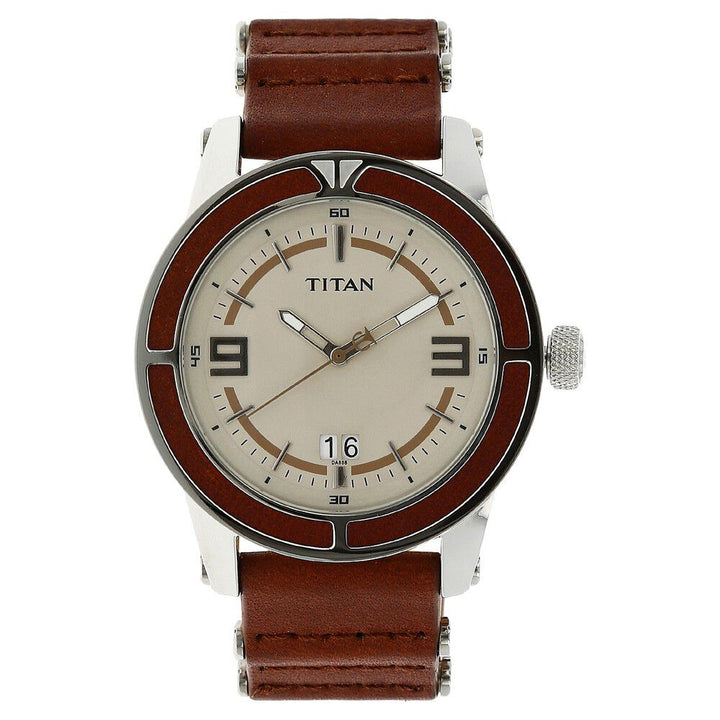 Titan Analog Off White Dial with Date Stainless Steel Strap watch for Men-NB9413SH02