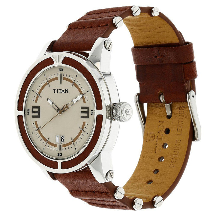Titan Analog Off White Dial with Date Stainless Steel Strap watch for Men-NB9413SH02