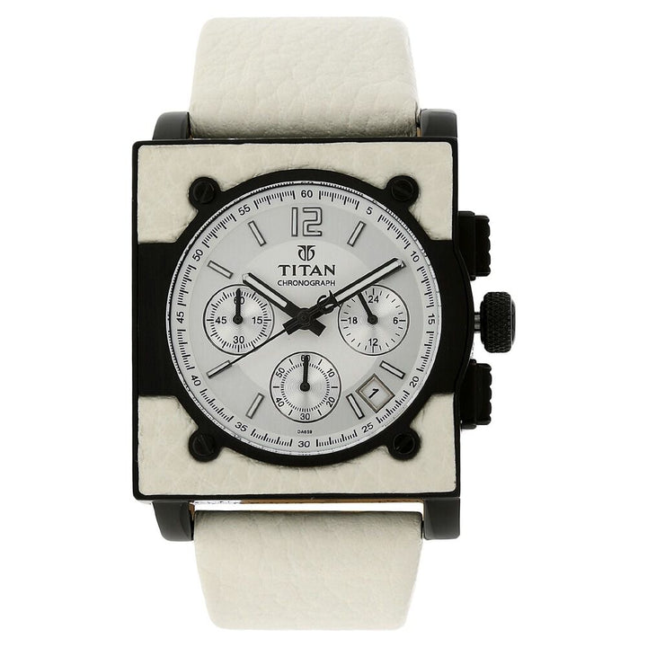 Titan Quartz Chronograph Silver Dial Leather Strap Watch for Men-NB9414NL01