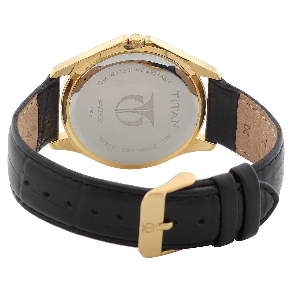 Titan Quartz Analog with Date Black Dial Leather Strap Watch for Men-NC9420YL02