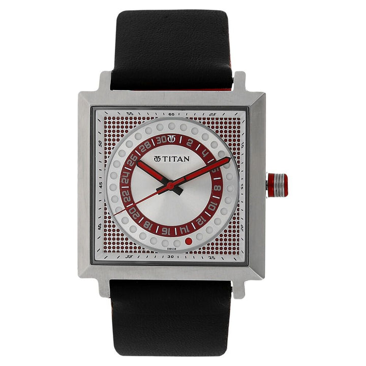 Titan Quartz Analog with Date White Dial Leather Strap Watch for Men-9434SL01J