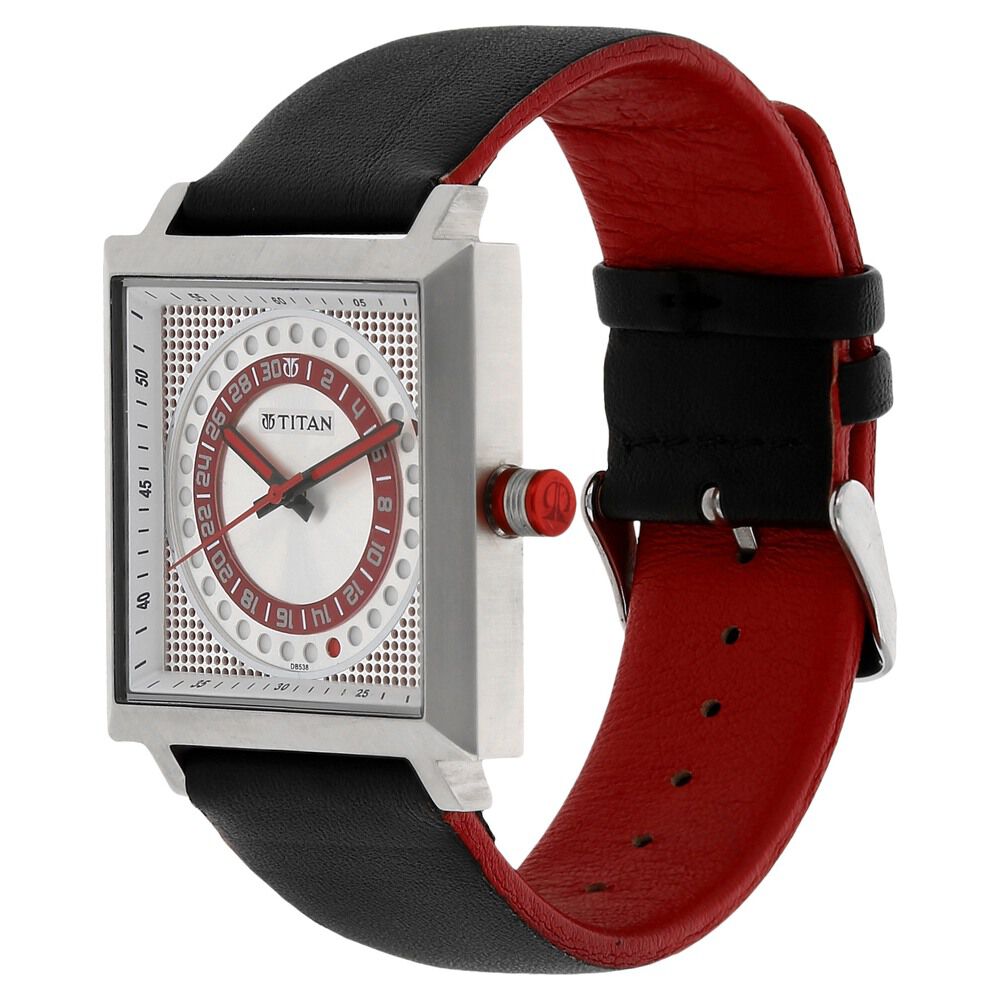 Titan Quartz Analog with Date White Dial Leather Strap Watch for Men-9434SL01J