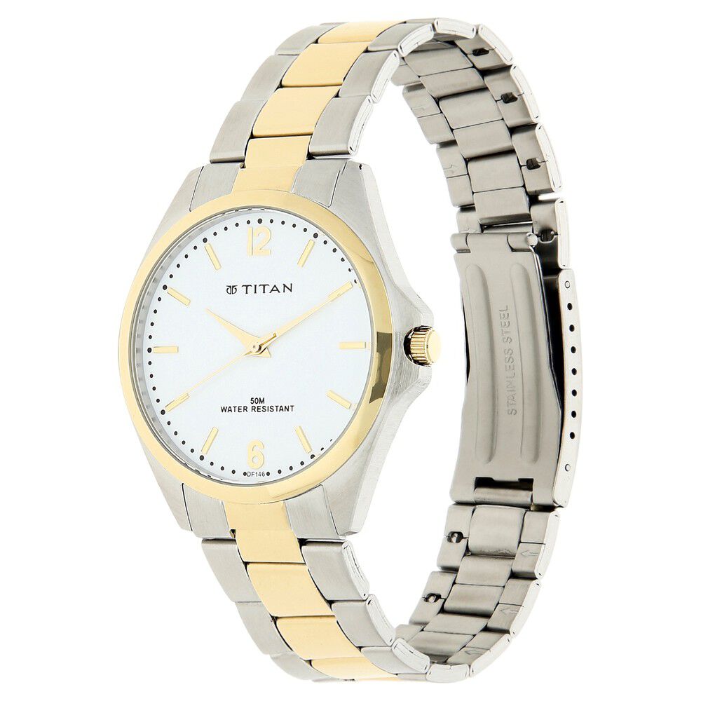 Titan Quartz Analog White Dial Metal Strap Watch for Men-NJ9439BM01A