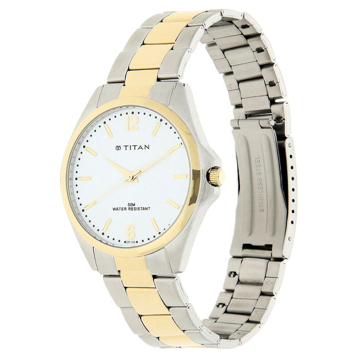 Titan Quartz Analog White Dial Metal Strap Watch for Men-NJ9439BM01A
