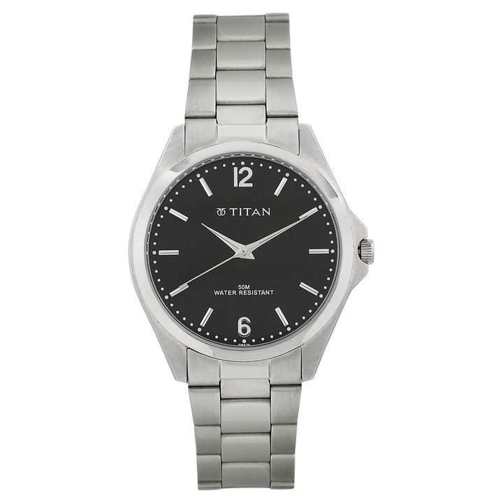 Titan Quartz Analog Black Dial Metal Strap Watch for Men-NJ9439SM01A