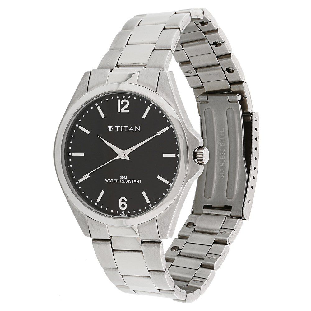 Titan Quartz Analog Black Dial Metal Strap Watch for Men-NJ9439SM01A