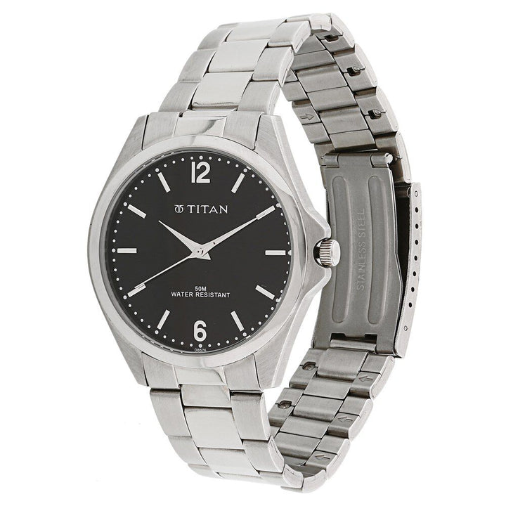 Titan Quartz Analog Black Dial Metal Strap Watch for Men-NJ9439SM01A