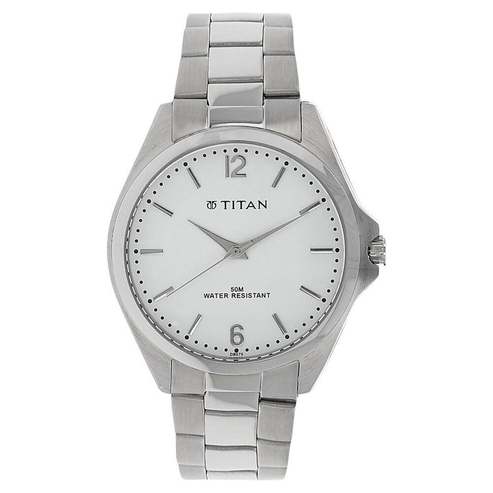 Titan Quartz Analog White Dial Metal Strap Watch for Men-NJ9439SM02A