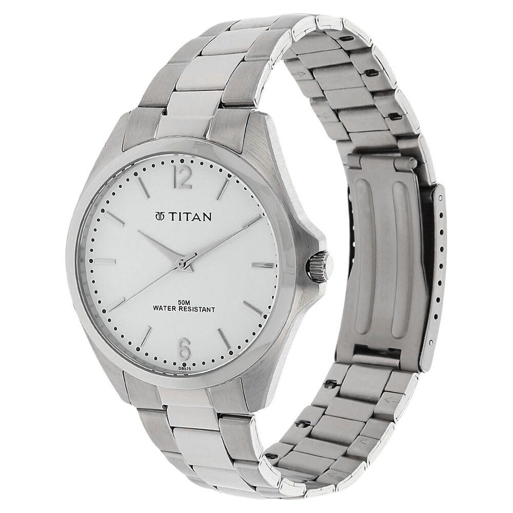 Titan Quartz Analog White Dial Metal Strap Watch for Men-NJ9439SM02A