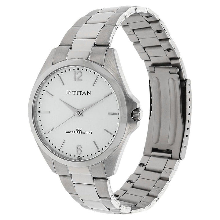 Titan Quartz Analog White Dial Metal Strap Watch for Men-NJ9439SM02A