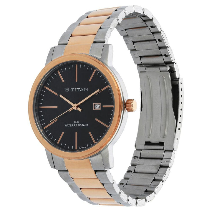 Titan Quartz Analog with Date Black Dial Metal Strap Watch for Men-NJ9440KM01A