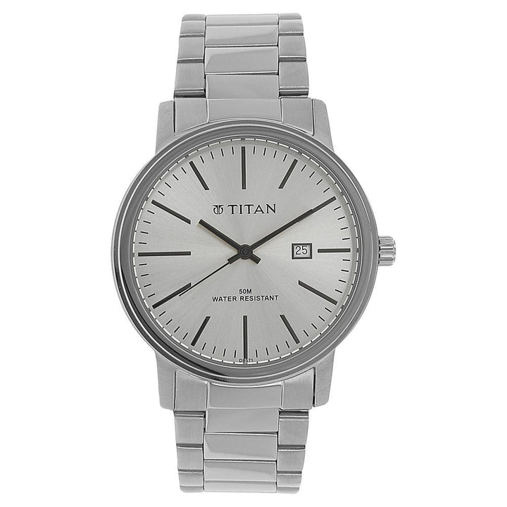 Titan Quartz Analog with Date Black Dial Metal Strap Watch for Men-NK9440SM01