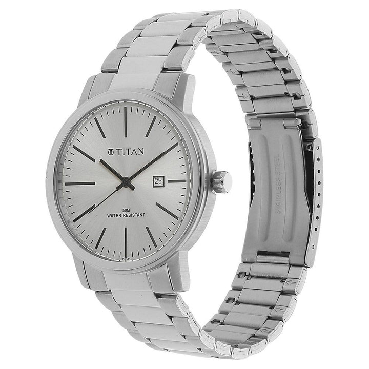 Titan Quartz Analog with Date Black Dial Metal Strap Watch for Men-NK9440SM01