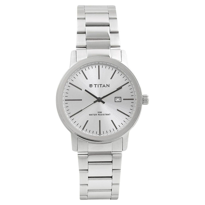 Titan Quartz Analog with Date White Dial Metal Strap Watch for Men-NK9440SM02