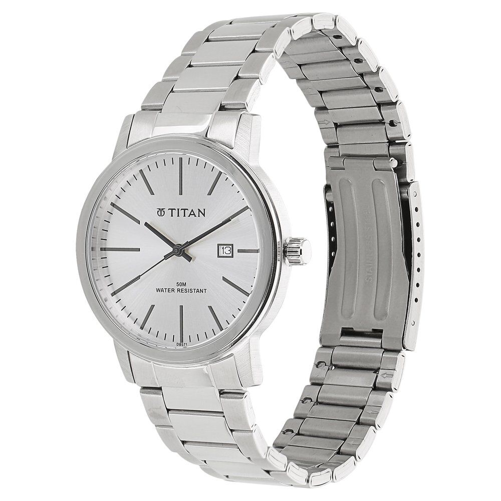 Titan Quartz Analog with Date White Dial Metal Strap Watch for Men-NK9440SM02