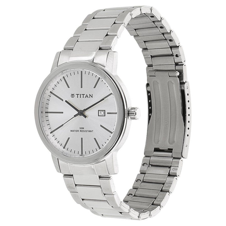 Titan Quartz Analog with Date White Dial Metal Strap Watch for Men-NK9440SM02