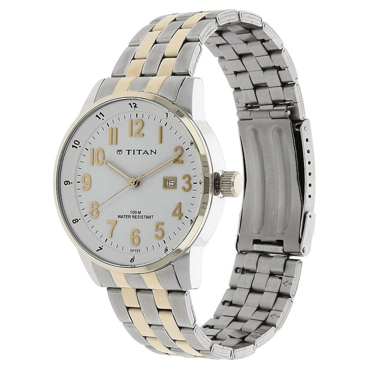 Titan Quartz Analog with Date White Dial Stainless Steel Strap Watch for Men-NM9441BM01