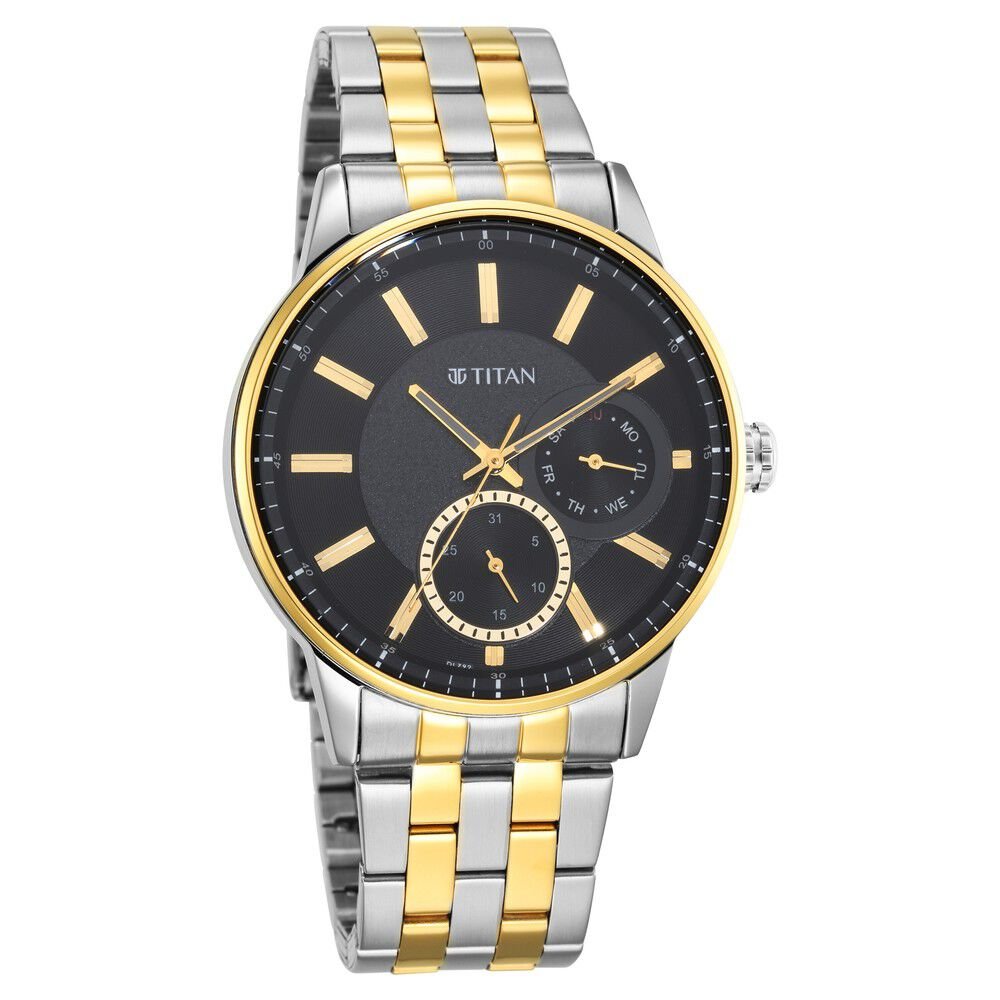 Titan Regalia Opulent Multifunction Black Round Dial Two Toned Stainless Steel Strap Watch For Men - The Watch Factory ®