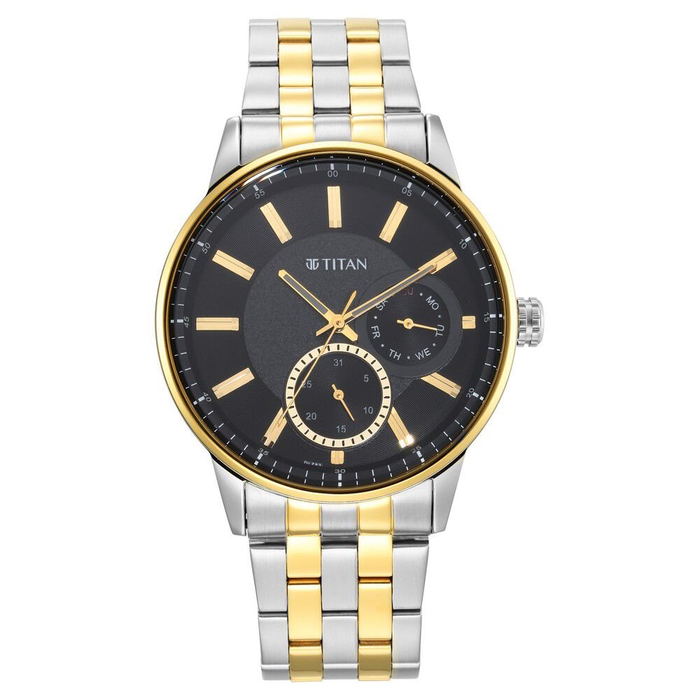 Titan Regalia Opulent Multifunction Black Round Dial Two Toned Stainless Steel Strap Watch For Men - The Watch Factory ®
