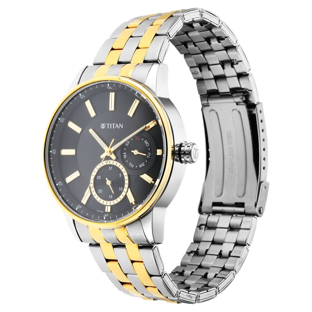 Titan Regalia Opulent Multifunction Black Round Dial Two Toned Stainless Steel Strap Watch For Men - The Watch Factory ®