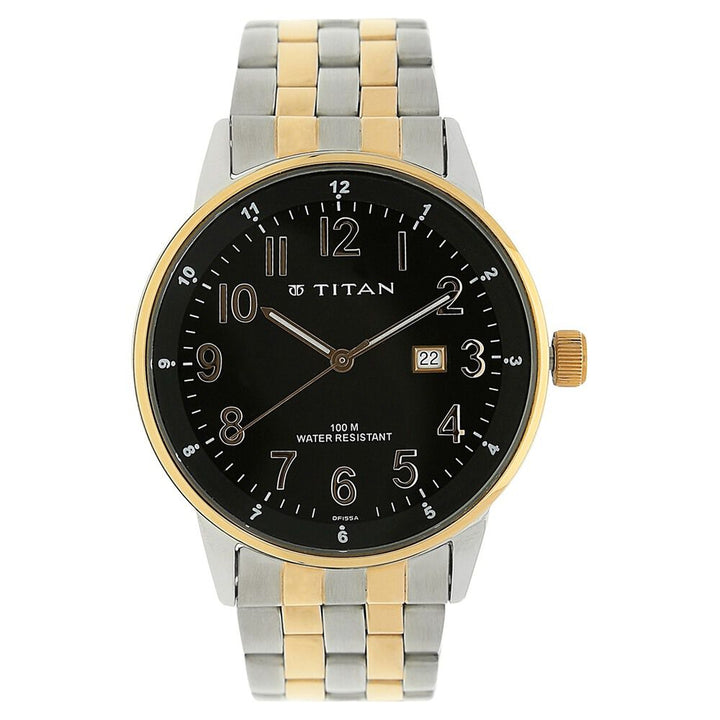 Titan Quartz Analog with Date Black Dial Stainless Steel Strap Watch for Men-NK9441KM01