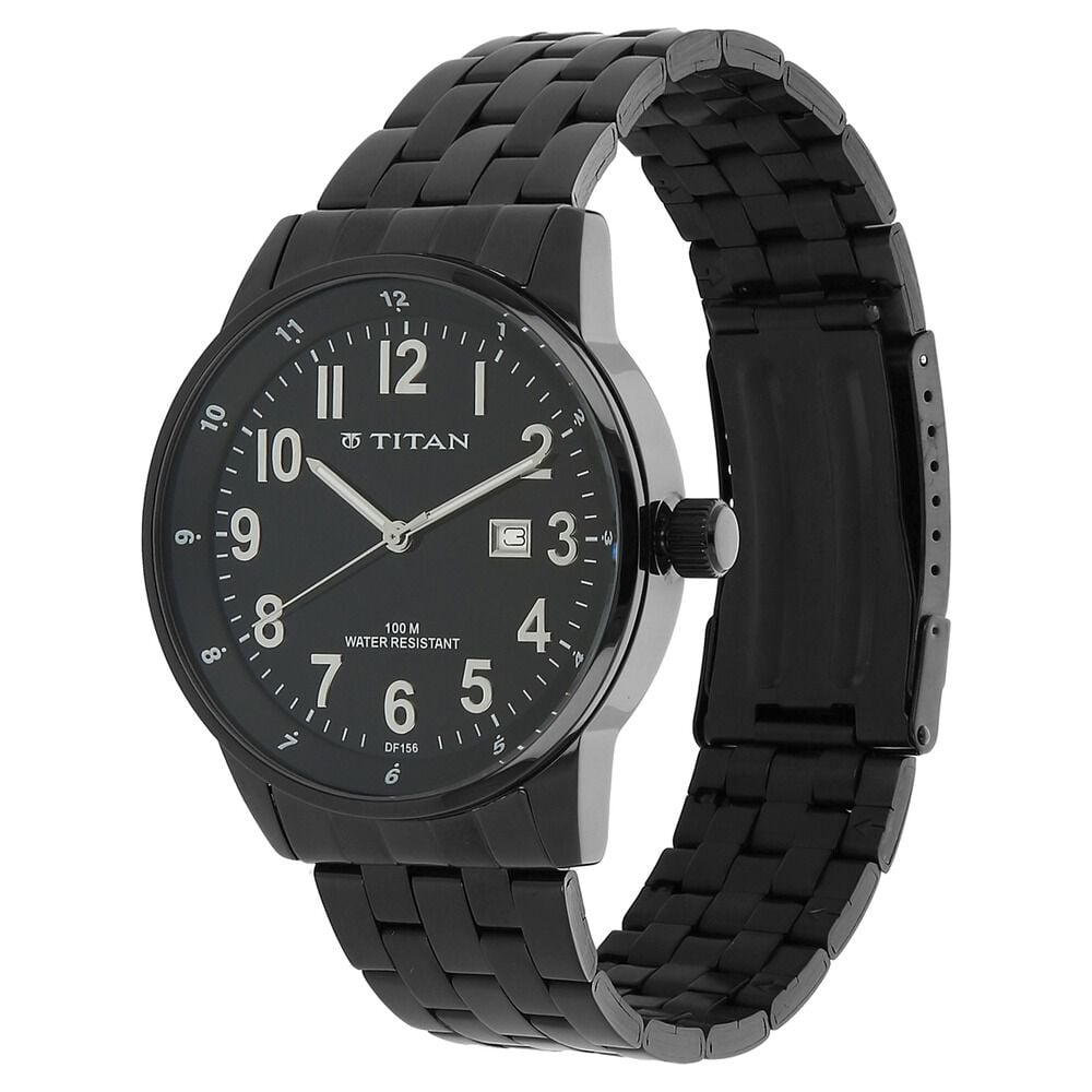 Titan Quartz Analog with Date Black Dial Stainless Steel Strap Watch for Men-NM9441NM01
