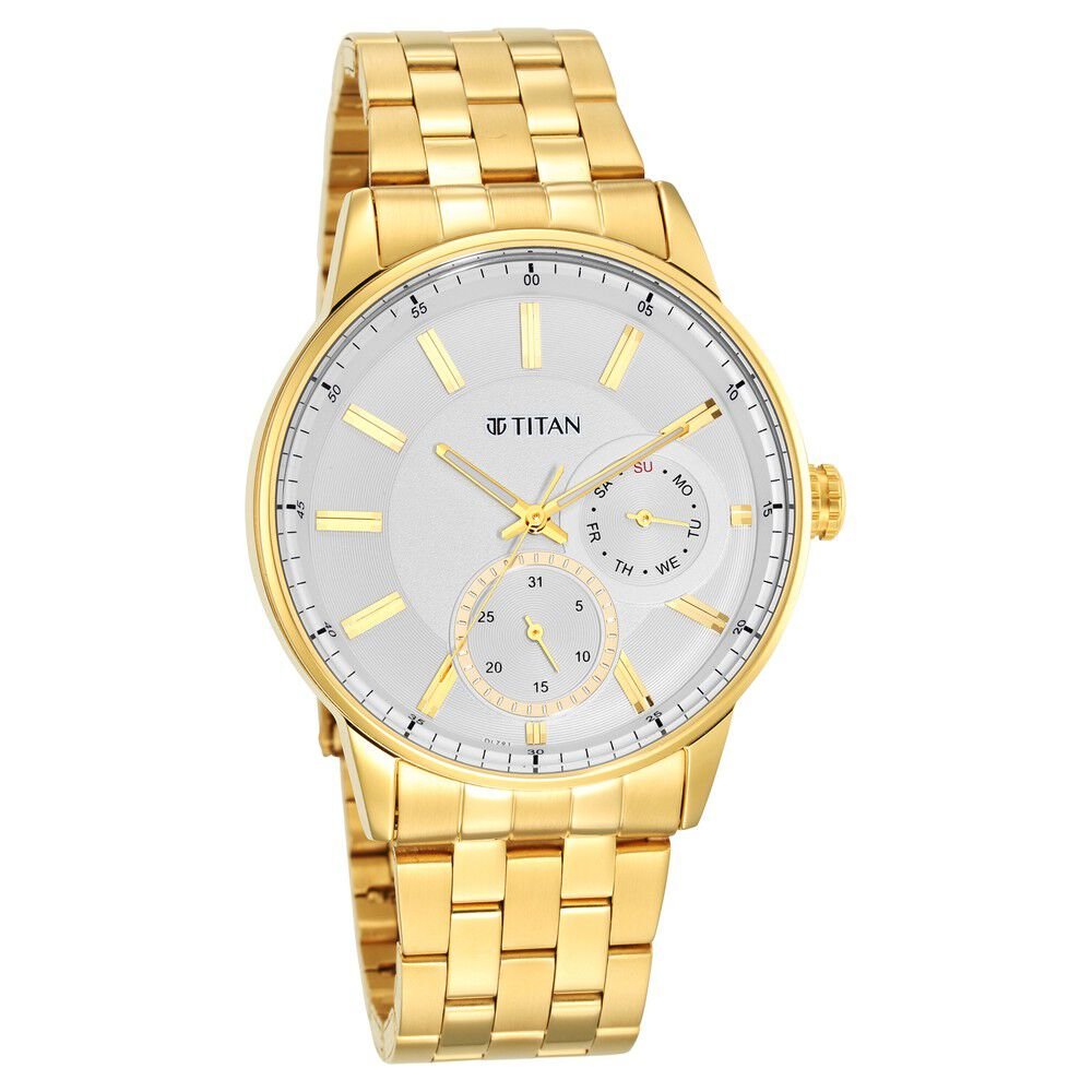 Titan Quartz Analog White Dial Stainless Steel Strap Watch for Men - The Watch Factory ®