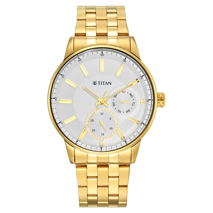 Titan Regalia Opulent White Dial Golden Stainless Steel Strap Watch NP9441YM01