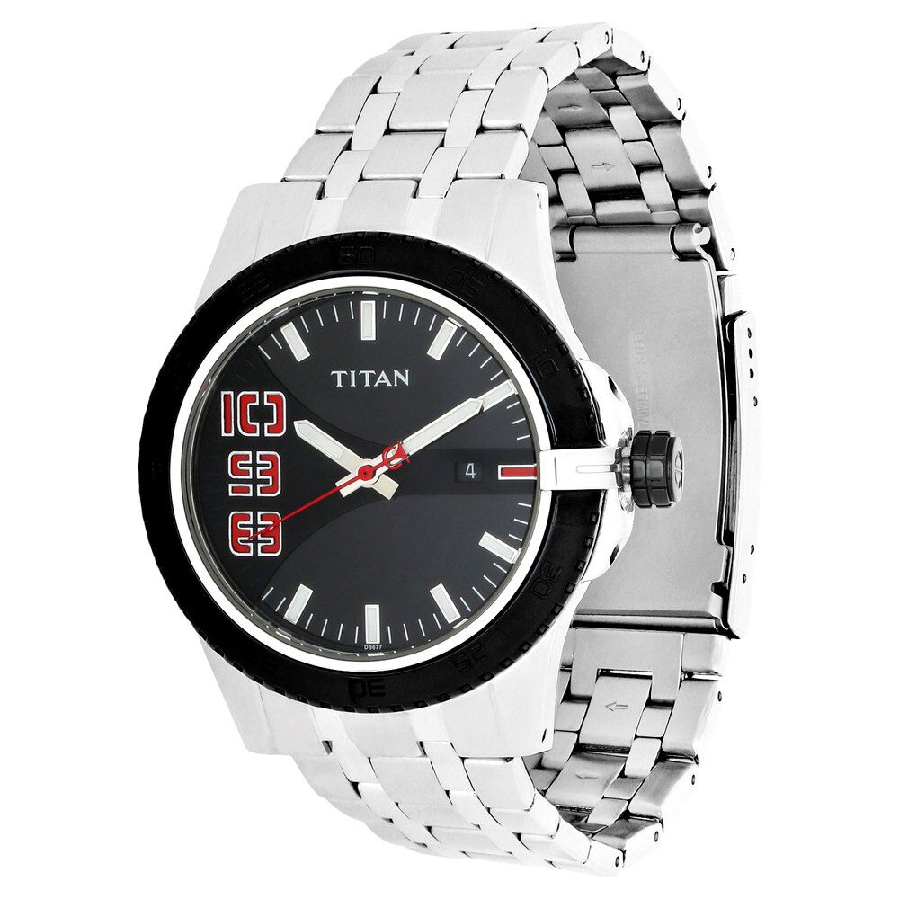 Titan Quartz Analog with Date Black Dial Stainless Steel Strap Watch for Men-9442KM01
