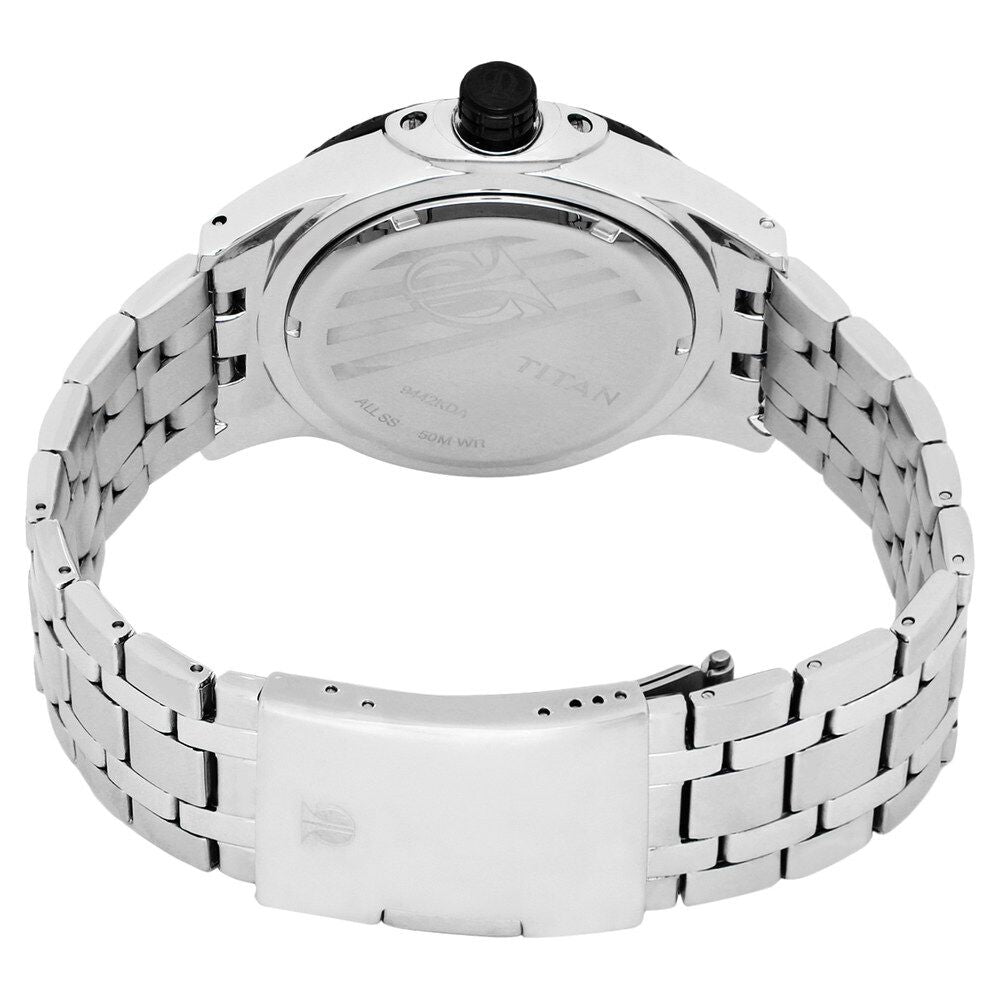 Titan Quartz Analog with Date Black Dial Stainless Steel Strap Watch for Men-9442KM01