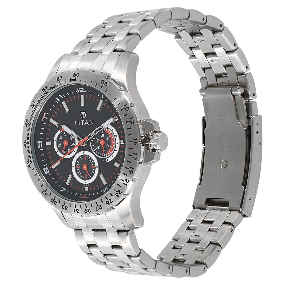 Titan Octane Black Dial Quartz Multifunction Metal Strap watch for Men-9446SM03J
