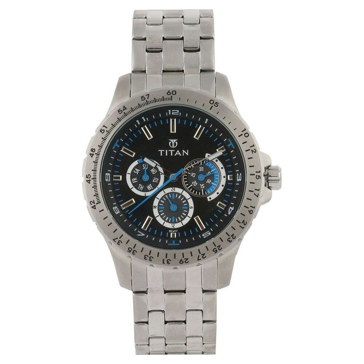 Titan Quartz Analog Black Dial Stainless Steel Strap Watch for Men-9446SM04J