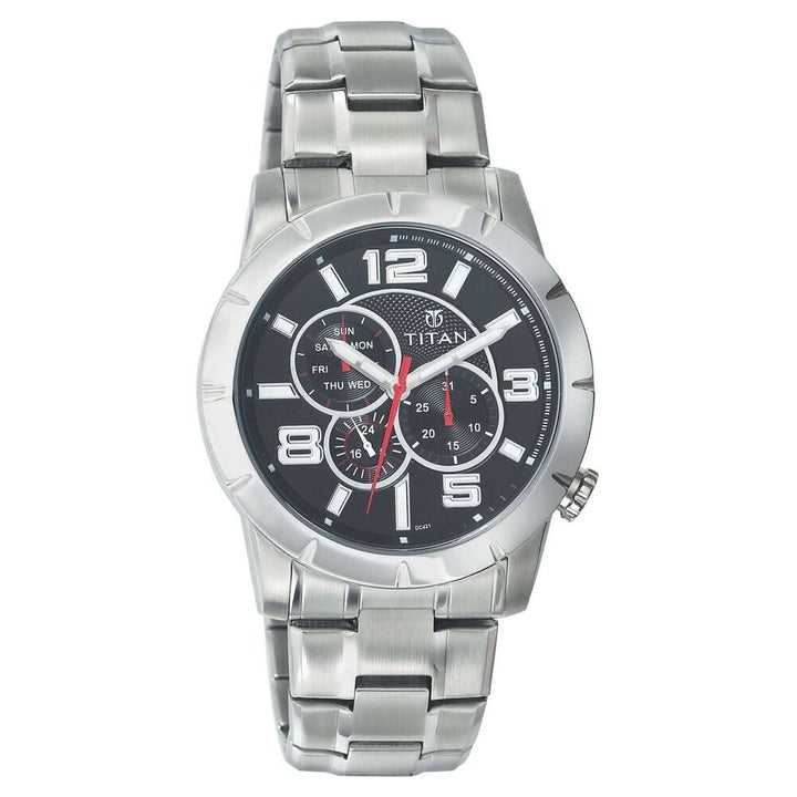 Titan Quartz Multifunction Black Dial Watch for Men-9448SM02J