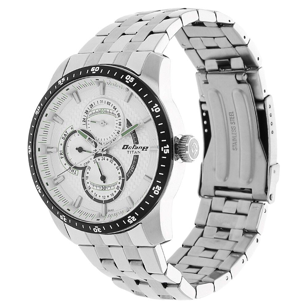 Titan Quartz Analog White Dial Stainless Steel Strap Watch for Men-9449KM01MA