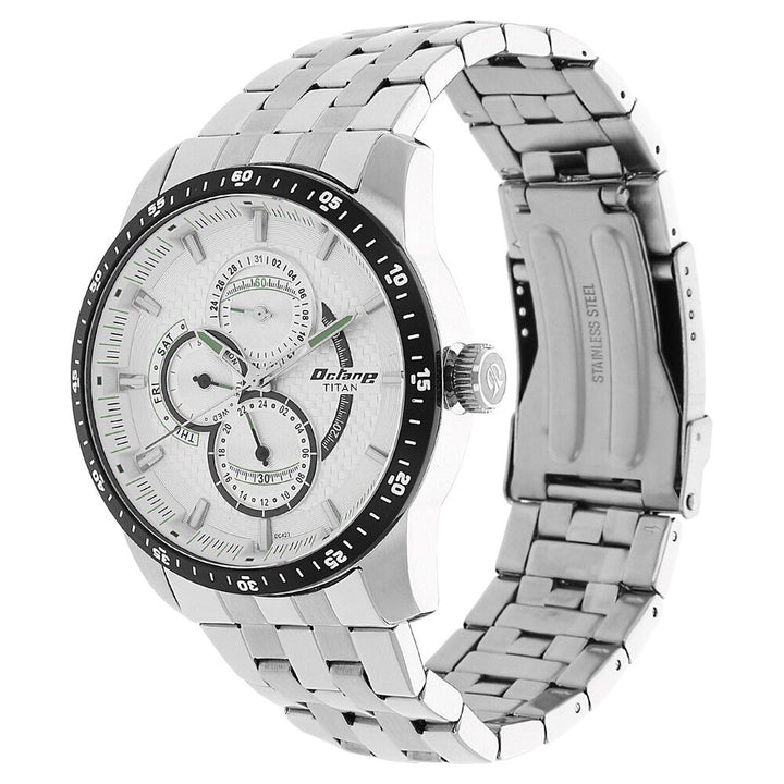 Titan Octane White Dial Analog Stainless Steel Strap watch for Men-9449KM01