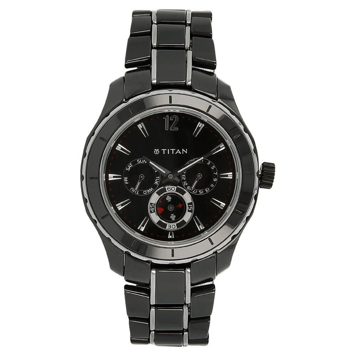 Titan Quartz Analog with Day and Date Black Dial Stainless Steel Strap Watch for Men-NH9452KD01
