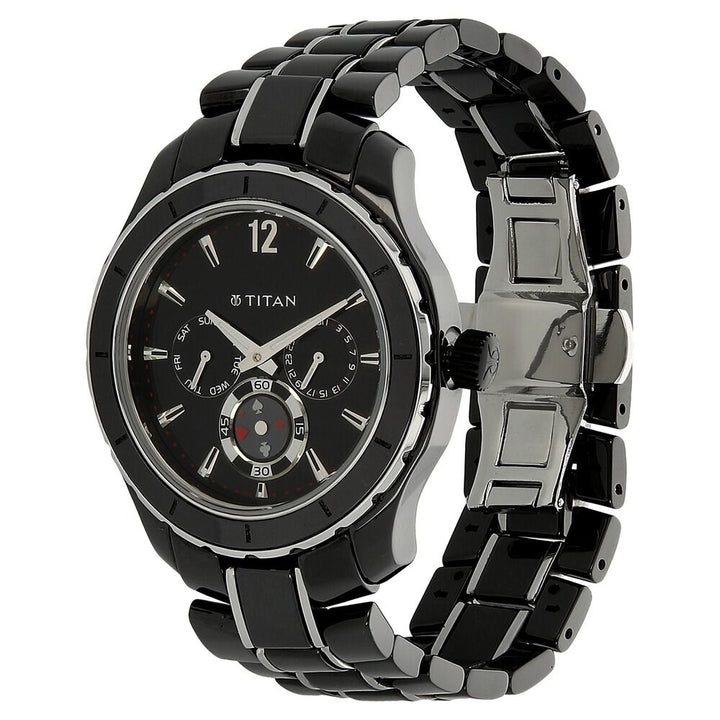 Titan Quartz Analog with Day and Date Black Dial Stainless Steel Strap Watch for Men-NH9452KD01