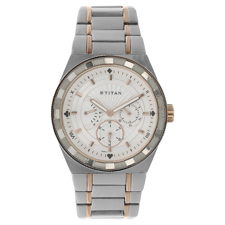 Titan Quartz Multifunction White Dial Stainless Steel Strap Watch for Men-NH9453KM01E