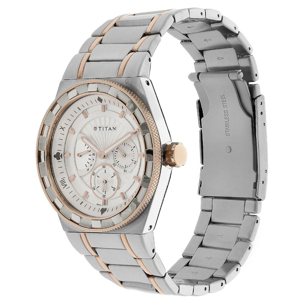 Titan Quartz Multifunction White Dial Stainless Steel Strap Watch for Men-NH9453KM01E