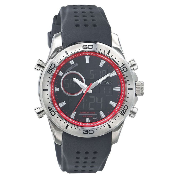 Titan Ana Digi Black Dial Quartz Digital Plastic Strap watch for Men-9455SP01