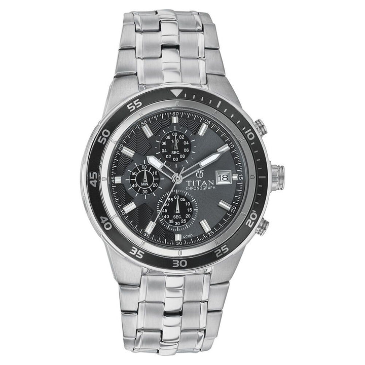 Titan Quartz Chronograph Grey Dial Stainless Steel Strap Watch for Men-NF9466KM01J